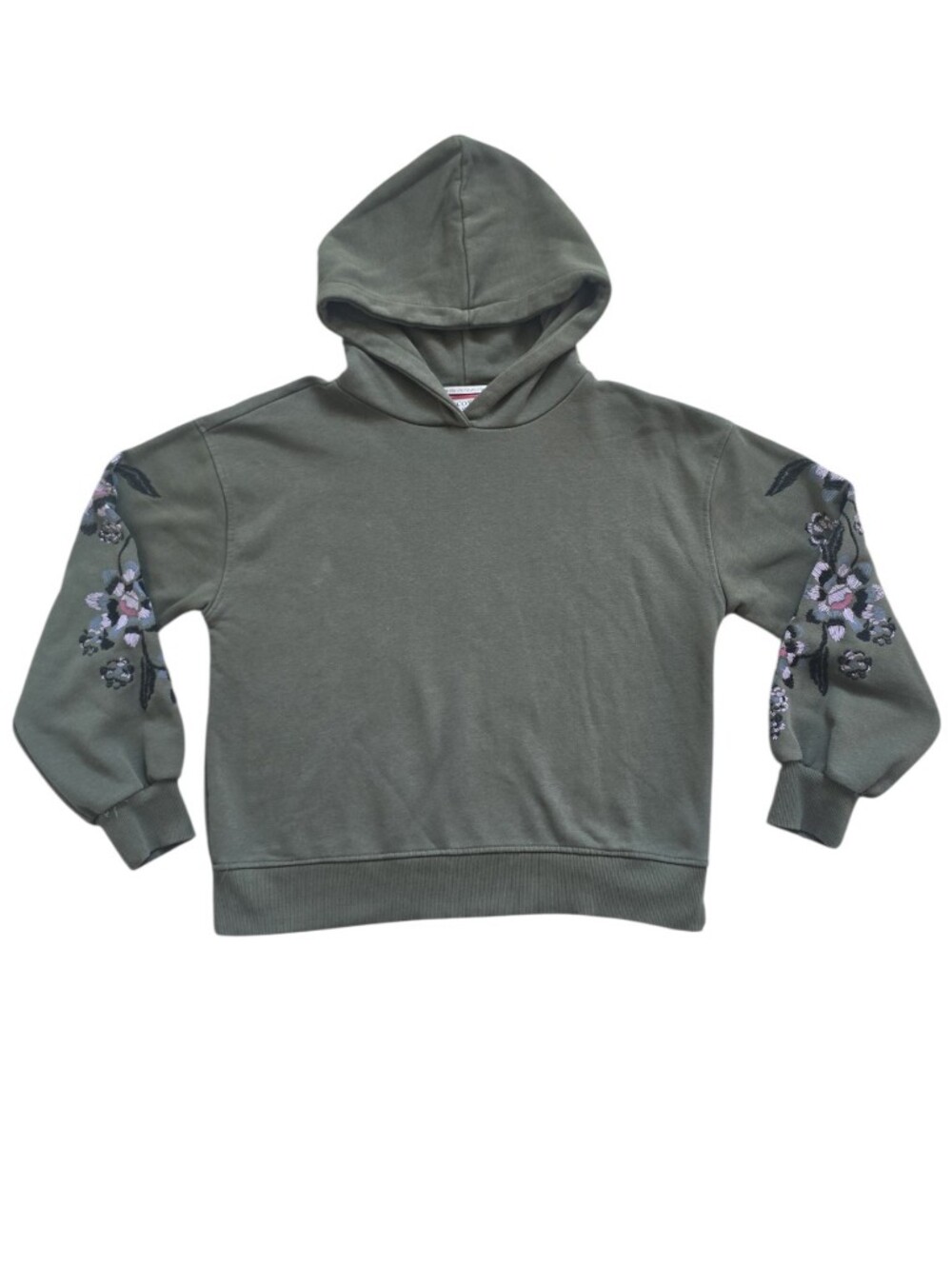Scotch & Soda Women's Army Green Floral Embroidered Sleeve Relaxed Hoodie Size S